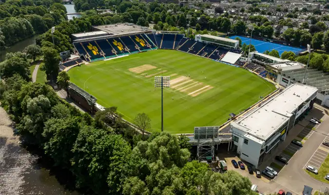 Sophia Gardens cricket stadium on the banks of the river Taff in Cardiff